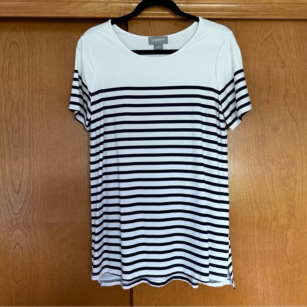 Liz Claiborne Studio Striped Short Sleeve Tee Size Medium